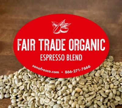 Green coffee beans of the Fair Trade Organic Espresso Blend by Sonofresco
